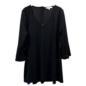 Rose & Olive Women's Top Plus 1X Solid Black Dots Ruffle Bell Sleeve Dark Boho